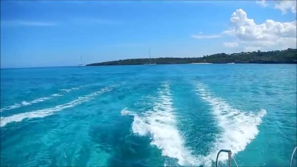 Katamaran på blå havet waves — Stockvideo
