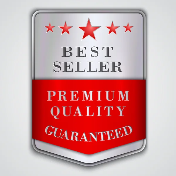 Etiqueta de placa de plata vectorial con calidad premium y texto de best seller — Vector de stock