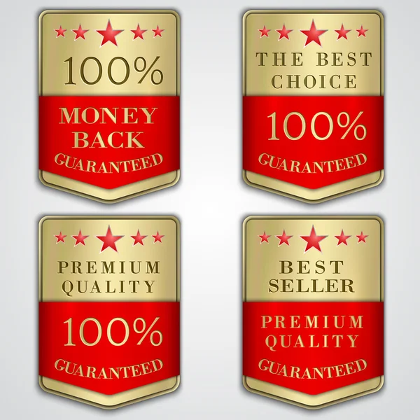 Set di etichette per badge vettoriale dorato con qualità premium e testo best seller — Vettoriale Stock