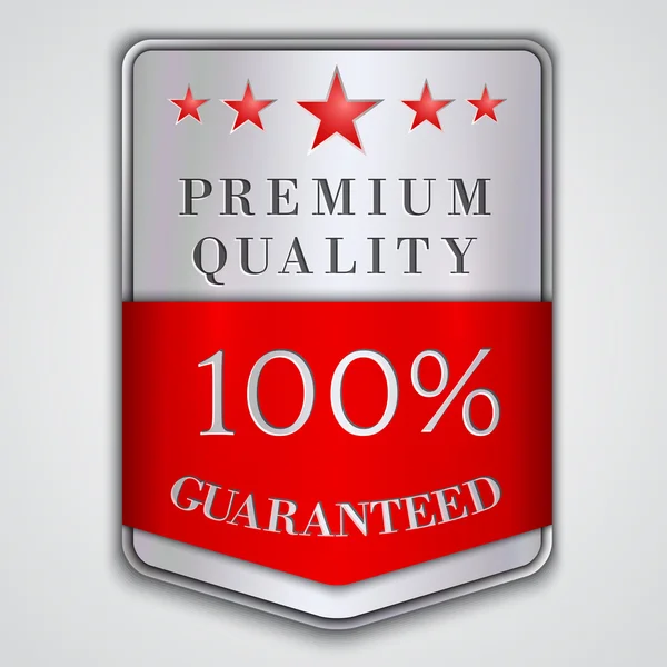 Etiqueta de placa de plata vectorial con calidad premium y texto garantizado al cien por cien Ilustración De Stock