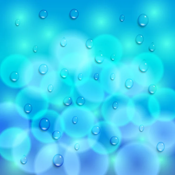 Vector abstracto fondo azul con efecto bokeh y gotas — Vector de stock