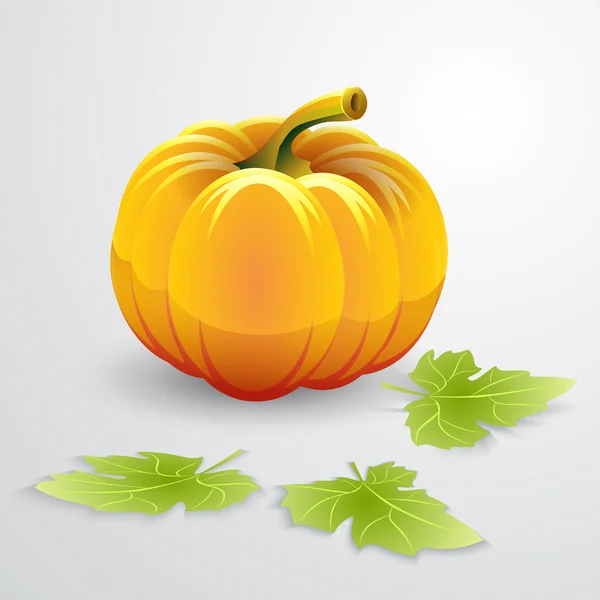 Illustration vectorielle de citrouille orange et feuilles vertes — Image vectorielle