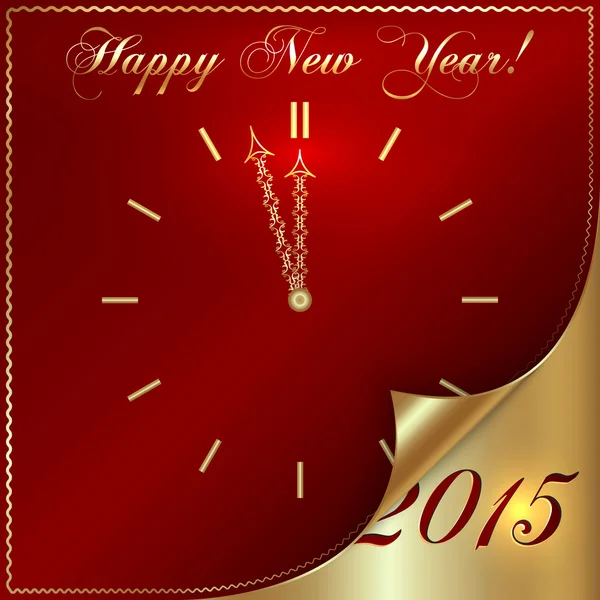 Vector abstract New Year golden clock on dark red background — Stock Vector