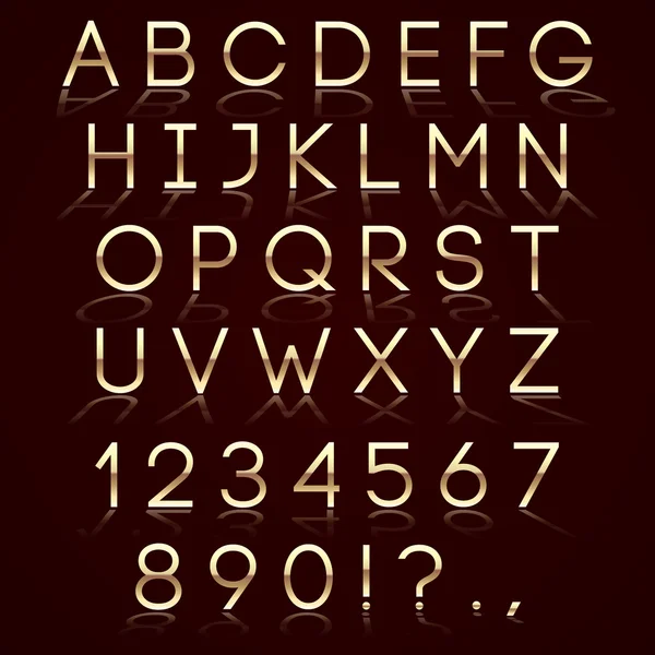 Vektor goldenes Alphabet mit Reflexion auf dunklem Hintergrund — Stockvektor