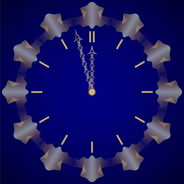 Vektorové abstraktní nový rok zlaté hodiny na tmavě modrém pozadí — Stock vektor