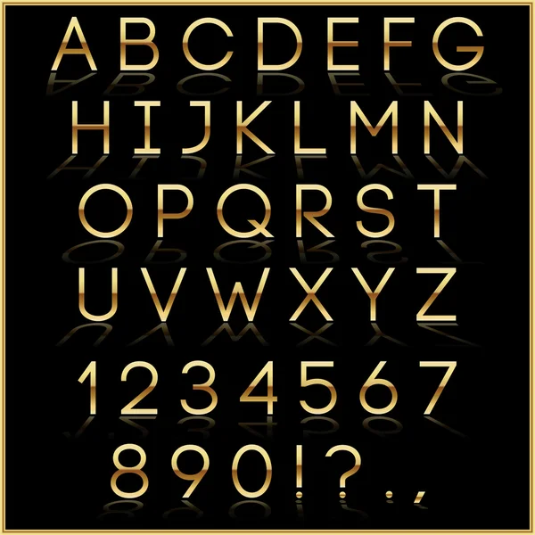 Vector gouden Alfabetletters met reflectie op zwarte achtergrond Rechtenvrije Stockvectors