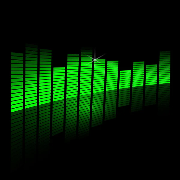 Ilustración vectorial del haz ecualizador de música sobre fondo negro — Vector de stock