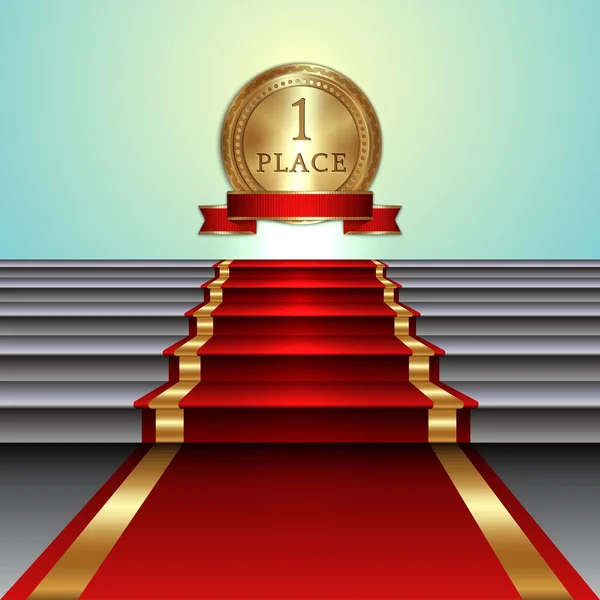 Vector abstracte illustratie van red carpet op trap en gouden medaille met lint en lichte achtergrond Vectorbeelden