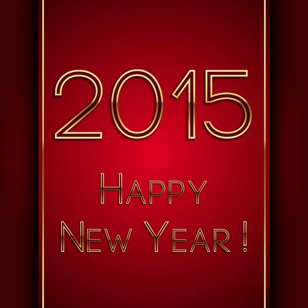 Vector rectangle red greeting new year 2015 postcard with golden letters — Stock Vector