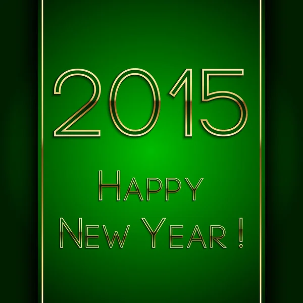Vector rectangle green greeting new year 2015 postcard with golden letters — Stock Vector