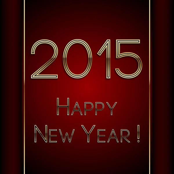 Briefkaart voor vector rode rechthoek groet Nieuwjaar 2015 met gouden letters — Stockvector