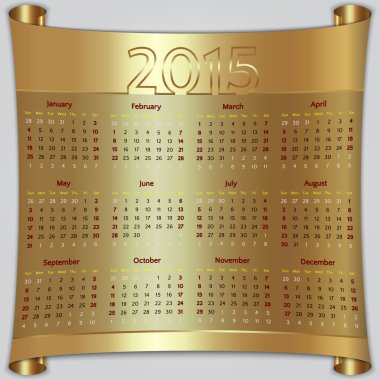 Takvim 2015 vektör Pazar ilk Amerikan hafta 12 ay altın metalik