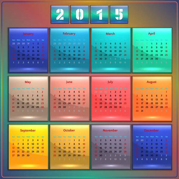 Kalendář do roku 2015 vektor neděle první americký týden 12 měsíců rainbow sezóny — Stockový vektor
