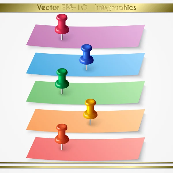 Vector moderno hoja de papel adhesivo infografías elementos con alfileres — Vector de stock
