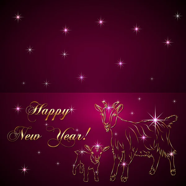 Vector sketch of goat and baby, symbol New Year on red Background — Stock Vector