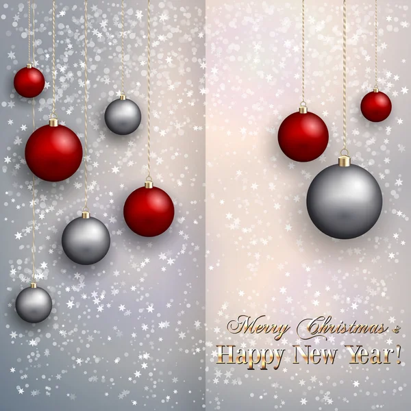 矢量圣诞贺卡与雪背景上的球 — 图库矢量图片