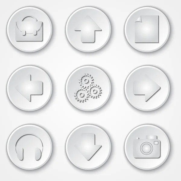 Set multimediale di icone in carta rotonda bianca astratta vettoriale — Vettoriale Stock