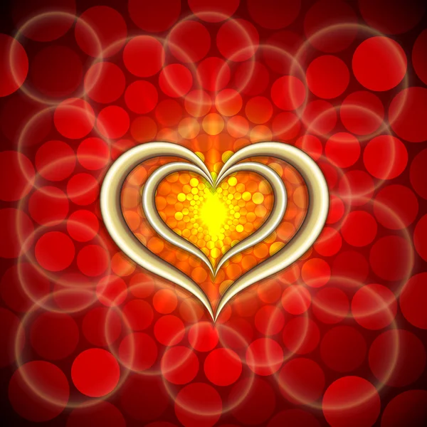 Vecteur abstrait fond rouge vif avec des cœurs dorés et des flammes — Image vectorielle