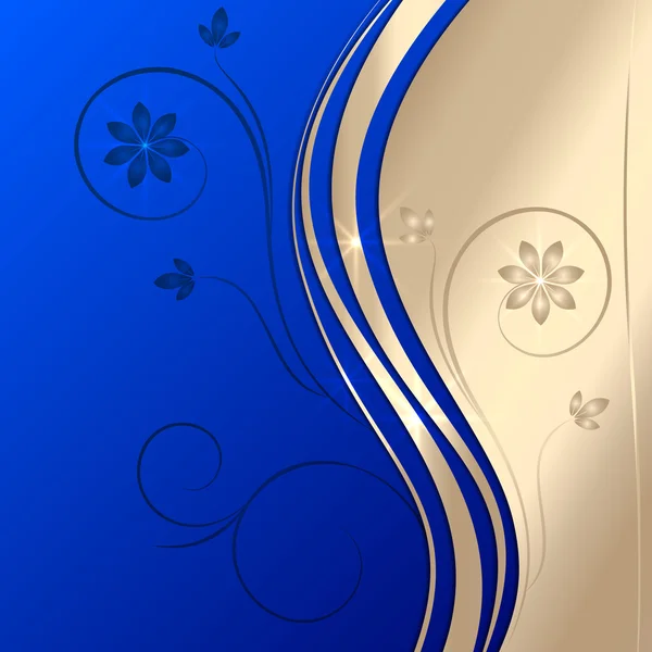 Векторный абстрактный золотисто-синий фон с орнаментом и кривой — стоковый вектор