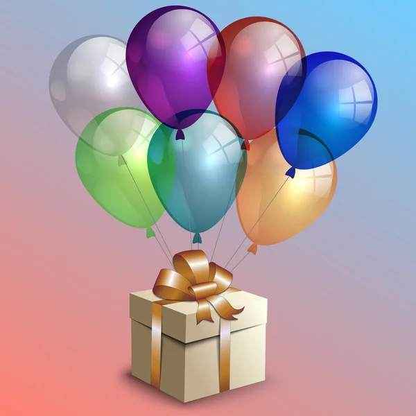 Carte de fête d'anniversaire abstraite vectorielle avec boîte cadeau et ballons — Image vectorielle