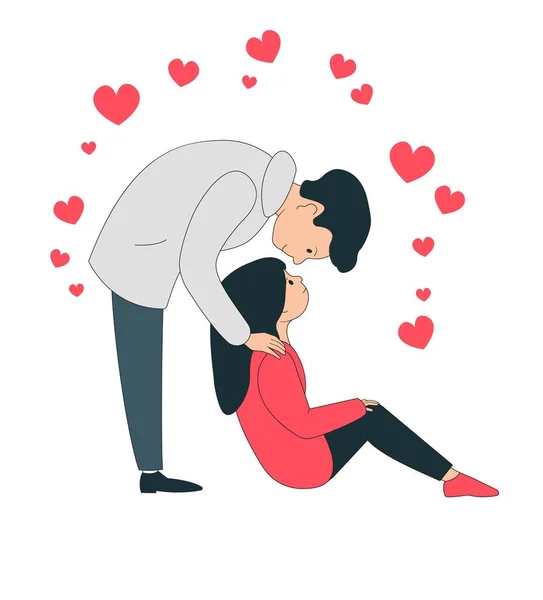 Couple Amoureux Homme Une Fille Entourés Cœurs Carte Postale Saint — Image vectorielle