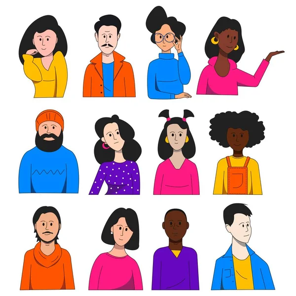 Grupo Personas Diversas Hombres Mujeres Ilustración Plana Vectorial — Vector de stock