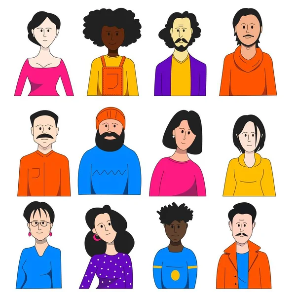 Conjunto Iconos Personas Hasta Cintura Hombres Mujeres Diferentes Edades Comunidad — Vector de stock