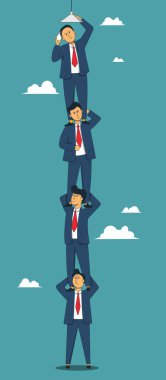 Takım çalışması konsepti. Takım halinde çalışan bir grup iş adamı. Yönetici ampulü açar..