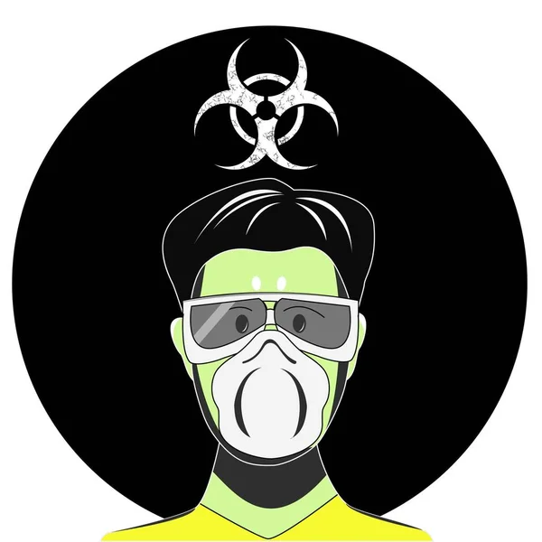 Biological Threat Danger Infection Bacteria Viruses Man Protective Mask Biohazard — Stock Vector