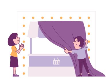 Perde İfşa Edici Düz Vektör İllüstrasyonlu Büyük Perde Açılışı