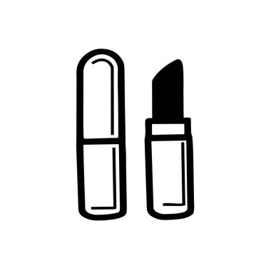 Ruj el çizimi stil simgelerinde. Vektör Kozmetikleri.