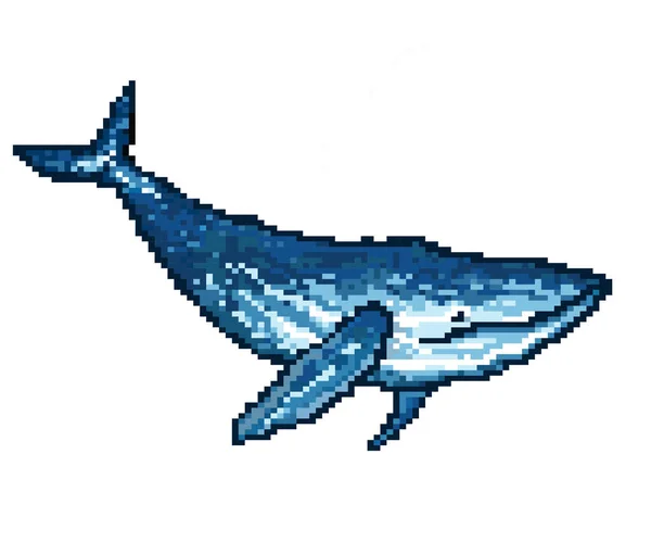 8-bitowy płetwal błękitny w sztuce pikseli. Ilustracja wektora — Wektor stockowy