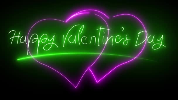 San Valentino Animazione Lettere Neon Verdi Animate Cuori Uno Sfondo — Video Stock