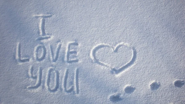 Amo Scrivere Sulla Neve San Valentino Febbraio Concetto Dell Umore — Foto Stock