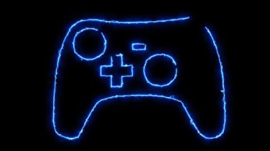 Video oyunu konsepti. Oyun sahası. Karanlık bir arka planda animasyon neon oyun alanı. Video oyunu. Joystick. Oyun konsolu. Oyuncu.
