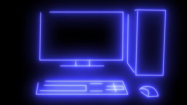 Conceptul Tehnologie Informatică Computer Neon Animat Imagine Fundal Întunecat Computer — Videoclip de stoc