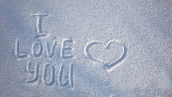 Amo Scrivere Sulla Neve San Valentino Febbraio Concetto Dell Umore — Foto Stock