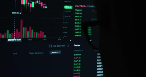 Overvåke Med Live Oppdaterte Kryptopriser Med Grønne Røde Indikatorer Finansielle – stockvideo