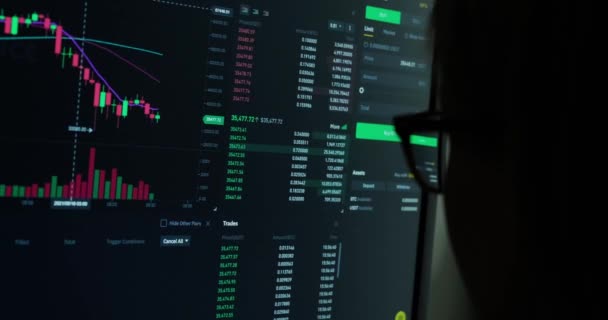 Monitor Con Aggiornamento Live Crypto Prezzi Con Indicatori Verdi Rossi — Video Stock