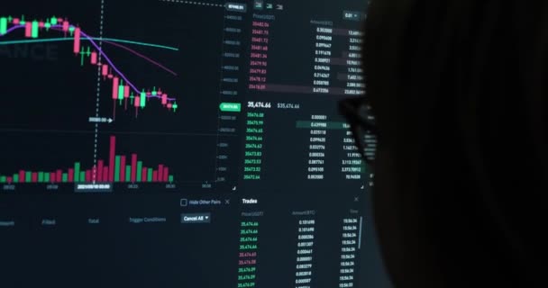 Monitor Live Updating Crypto Prices Green Red Indicators Financial Charts — Stock Video