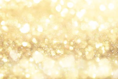 Altın ışıklı Noel arkaplanı. Soyut ışıltılı parlak arkaplan Bokeh odaklı altın ışıklarla