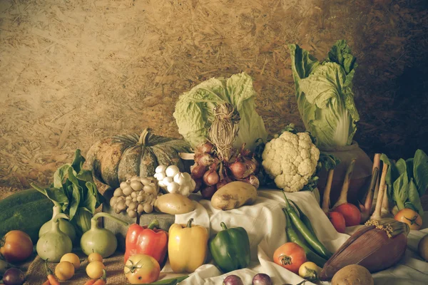 Nature morte Légumes, herbes et fruits — Photo