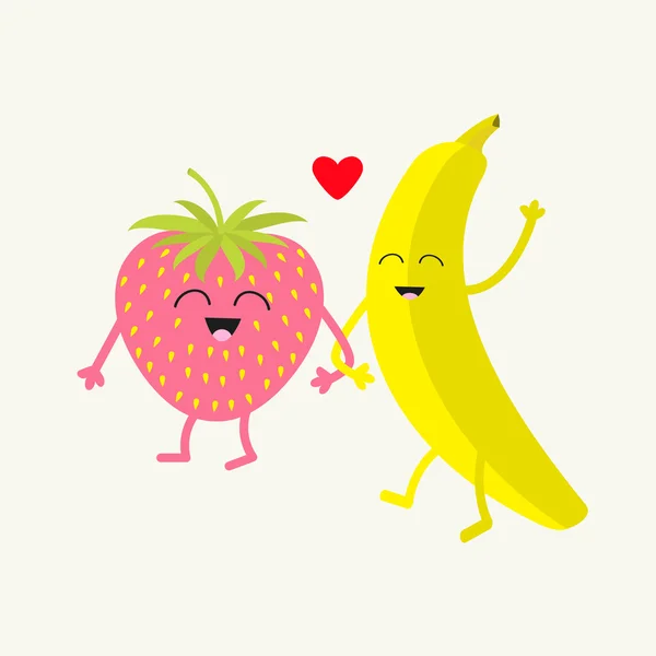 Set banane et fraise — Image vectorielle