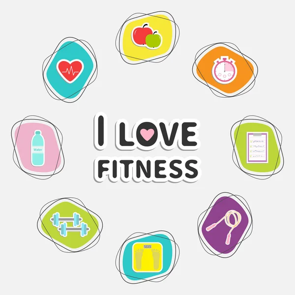 Ik hou van fitness pictogrammenset — Stockvector