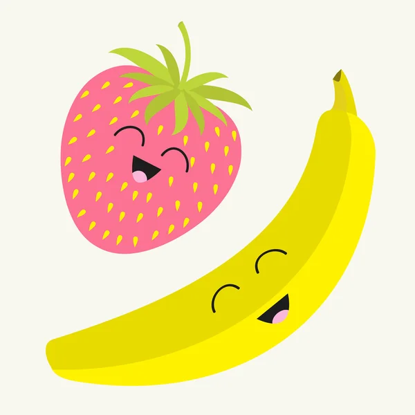Banan och jordgubb set — Stock vektor