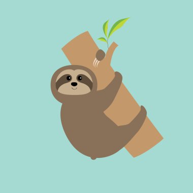 Sloth hugs tree branch clipart