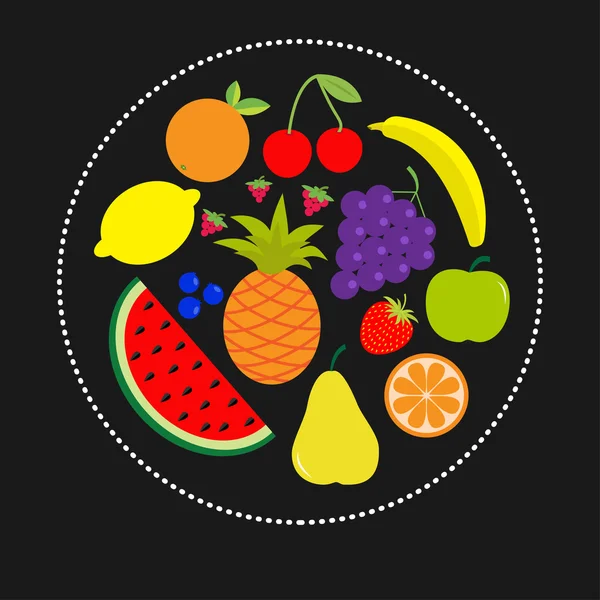 Frutas maduras suculentas e bagas conjunto —  Vetores de Stock