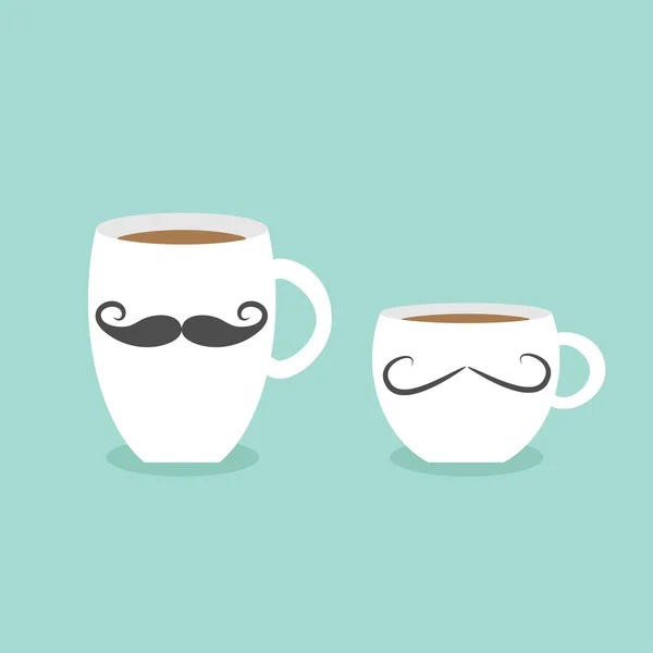 Coffee cups mug moustaches — Stock Vector