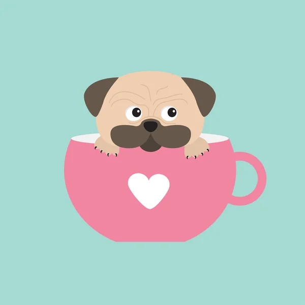 Mops sitzen in rosa Tasse — Stockvektor