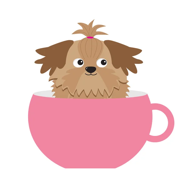 Shih Tzu honden zitten in roze cup — Stockvector